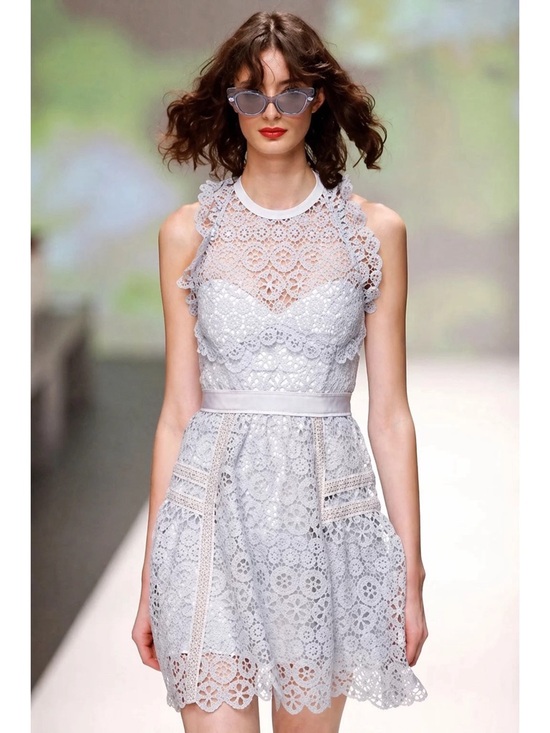 Self-Portrait Dresses & Skirts - NWT STEAL SELF-PORTRAIT BLUE LACE HALTERNECK MINI DRESS Size 0